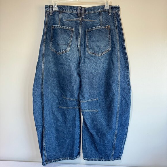 FREE PEOPLE We The Free Good Luck Mid Rise Barrel Leg Jeans in "Deep End" Sz 31 - Picture 6 of 13
